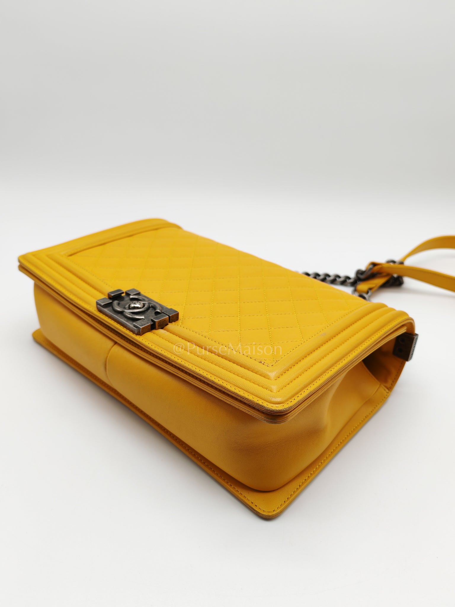 Boy New Medium in Yellow Quilted Lambskin Leather and Ruthenium Hardware Series 20 | Purse Maison Luxury Bags Shop
