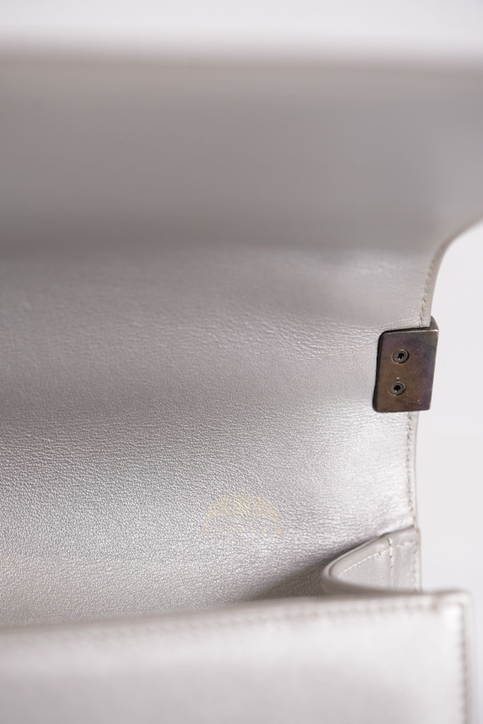 Boy New Medium Metallic Gray Calfskin Leather in Ruthenium Hardware Series 20 | Purse Maison Luxury Bags Shop