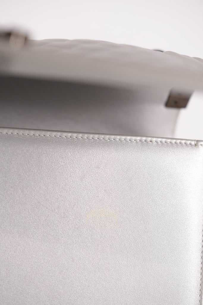 Boy New Medium Metallic Gray Calfskin Leather in Ruthenium Hardware Series 20 | Purse Maison Luxury Bags Shop