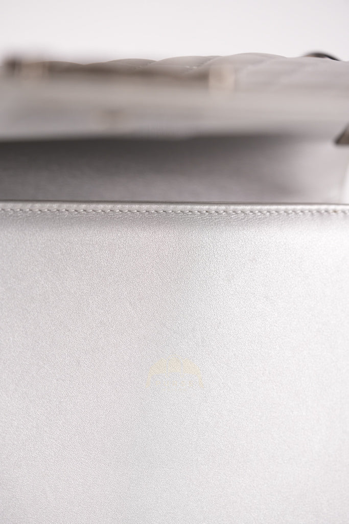 Boy New Medium Metallic Gray Calfskin Leather in Ruthenium Hardware Series 20 | Purse Maison Luxury Bags Shop