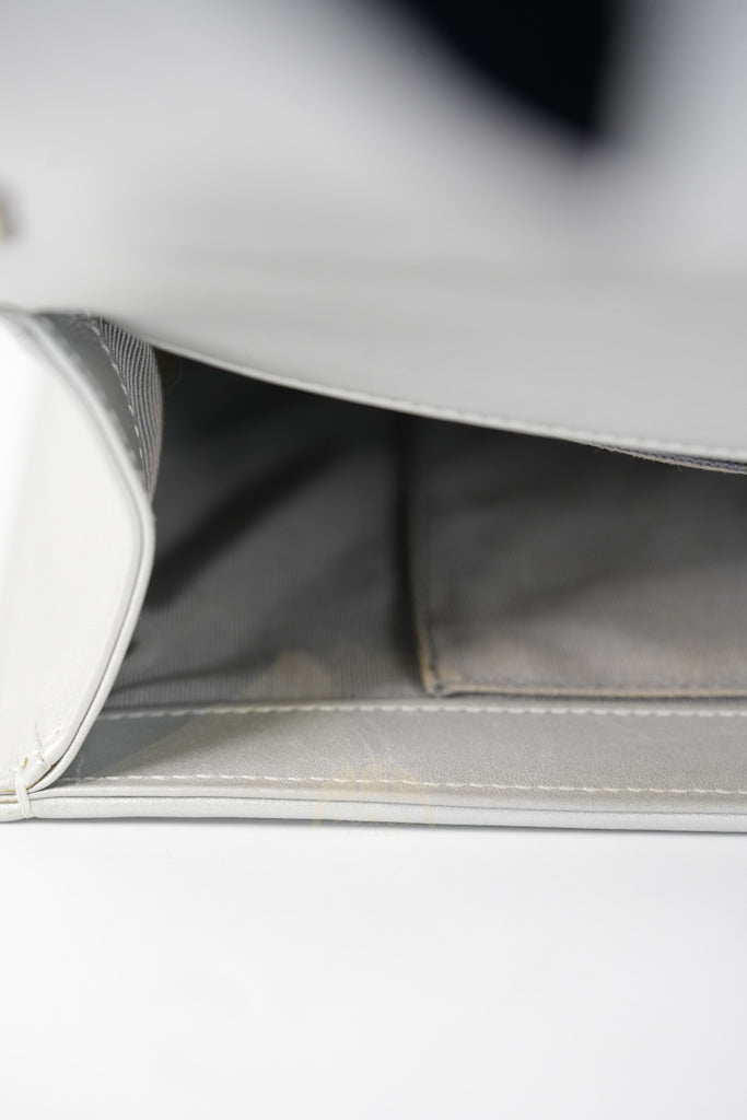 Boy New Medium Metallic Gray Calfskin Leather in Ruthenium Hardware Series 20 | Purse Maison Luxury Bags Shop