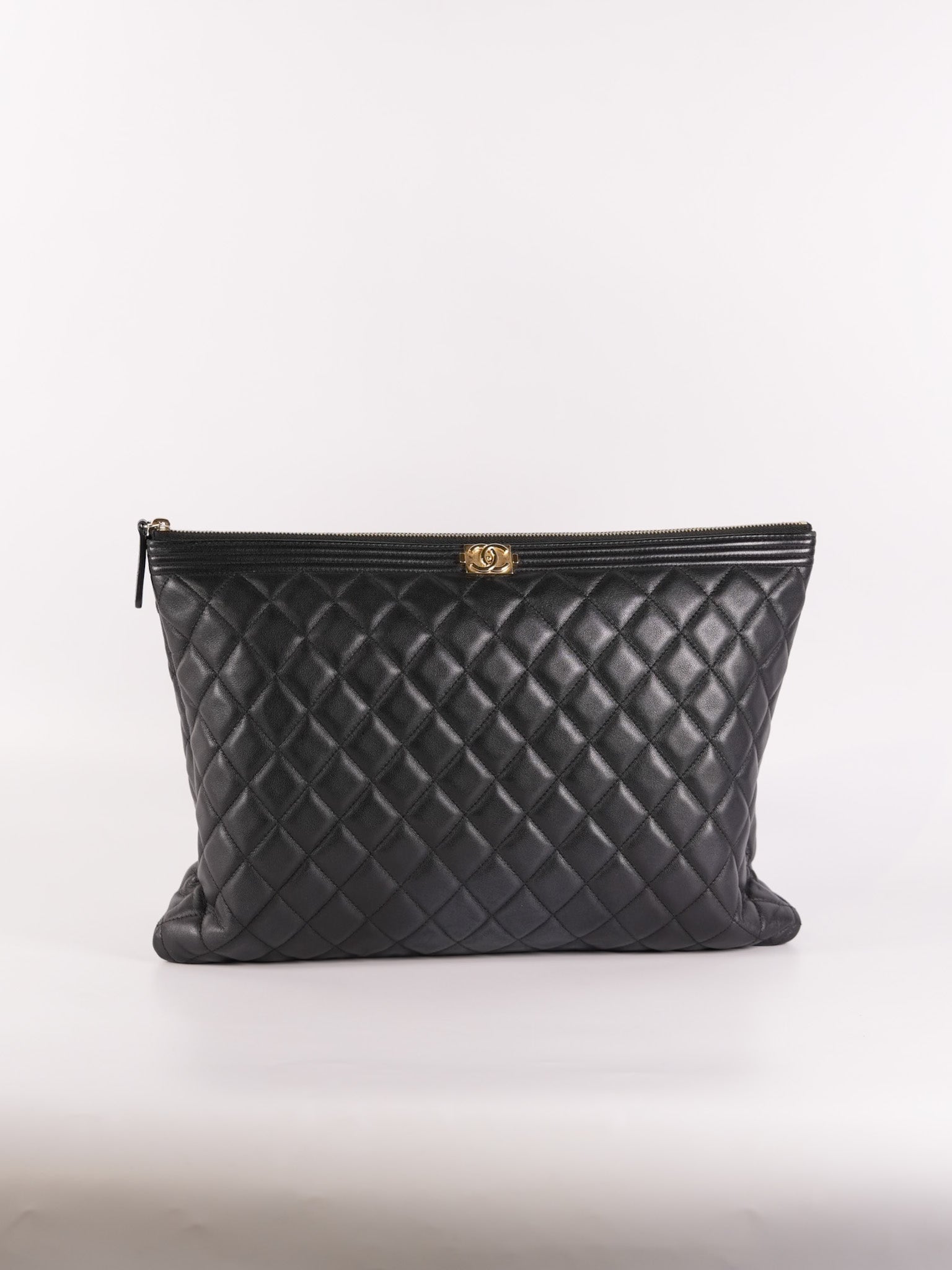 Boy O Case Clutch Bag in Black Quilted Calfskin Leather & Light Gold Hardware Series 26 | Purse Maison Luxury Bags Shop