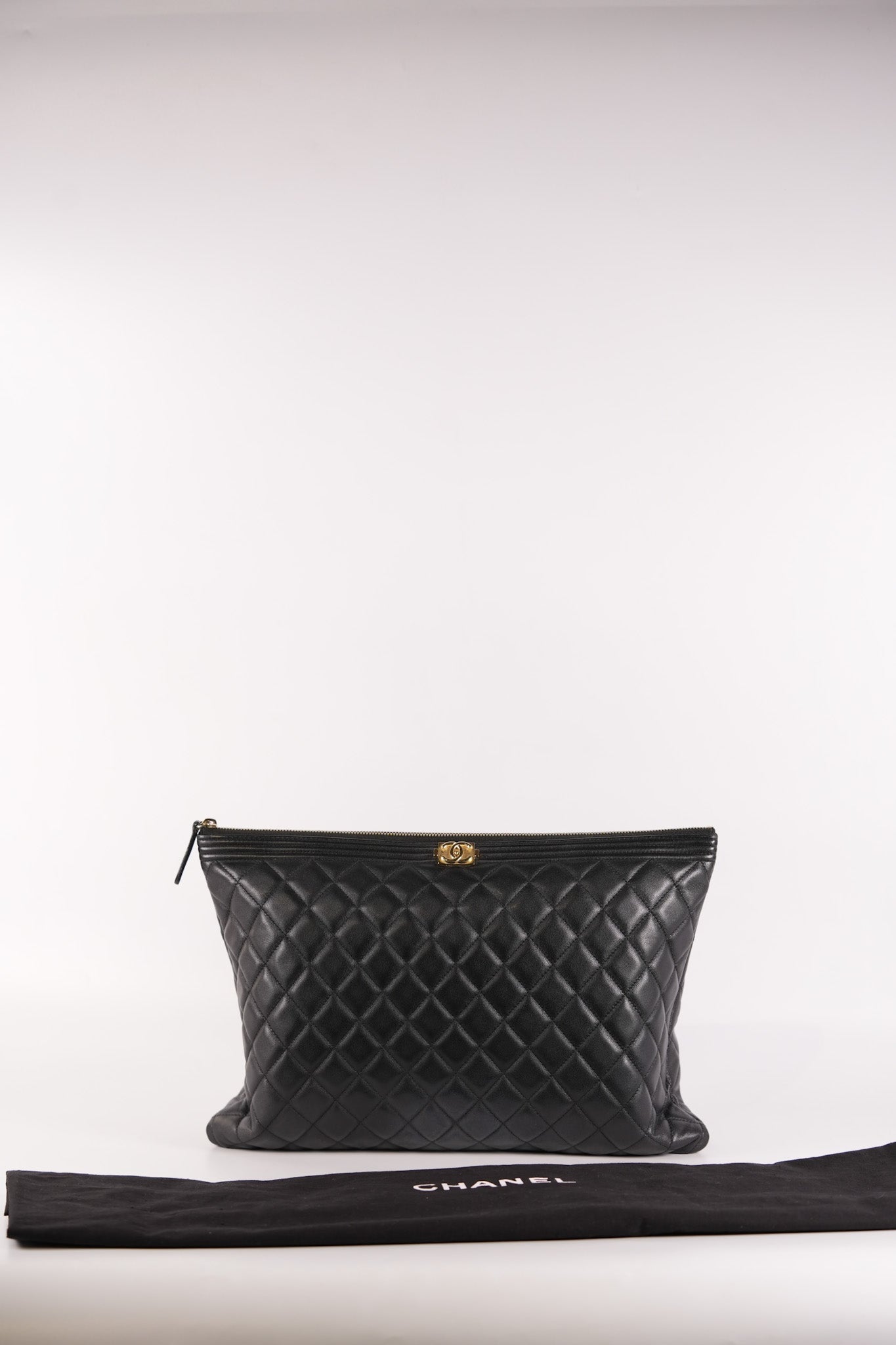 Boy O Case Clutch Bag in Black Quilted Calfskin Leather & Light Gold Hardware Series 26 | Purse Maison Luxury Bags Shop