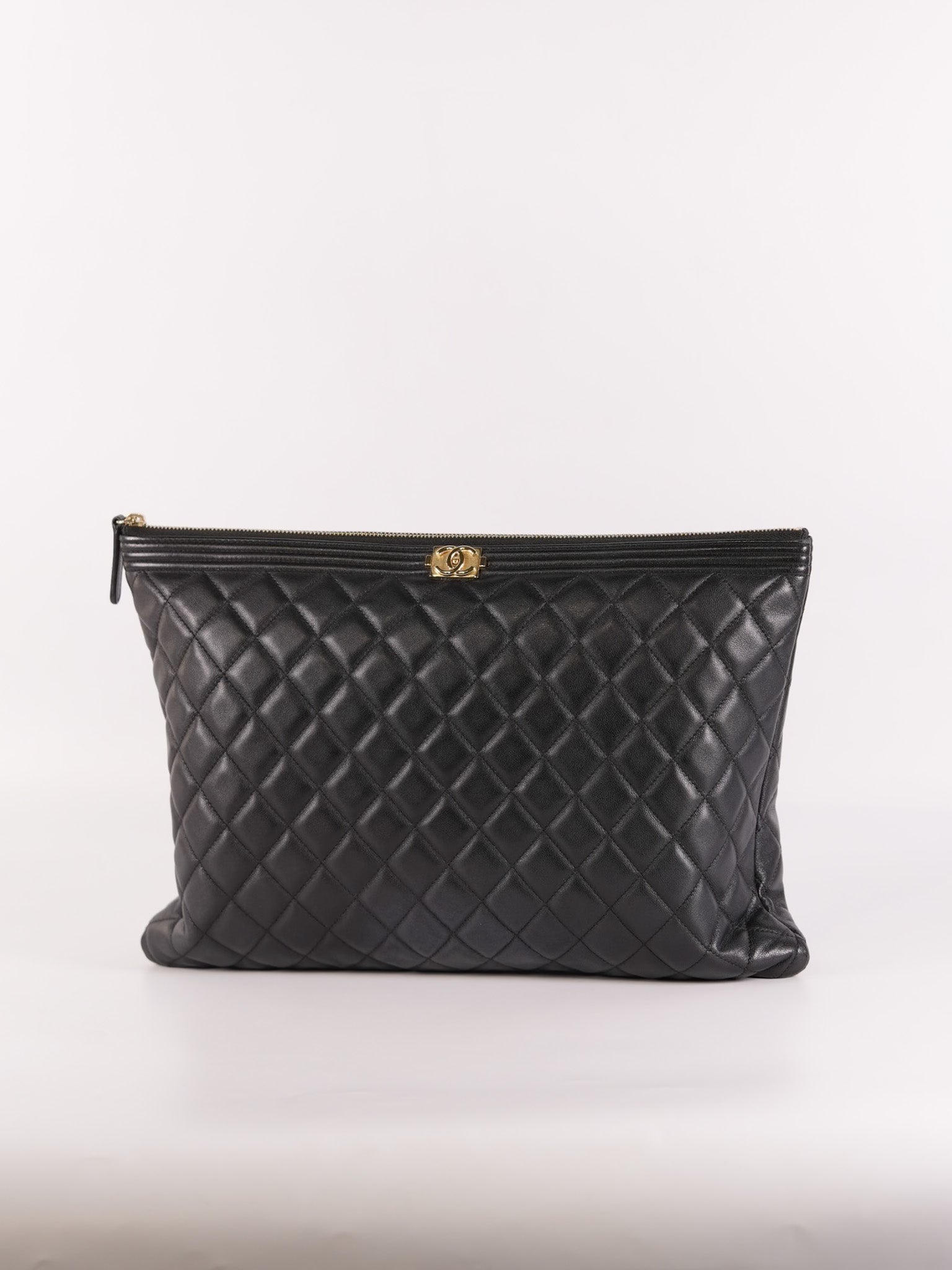 Boy O Case Clutch Bag in Black Quilted Calfskin Leather & Light Gold Hardware Series 26 | Purse Maison Luxury Bags Shop