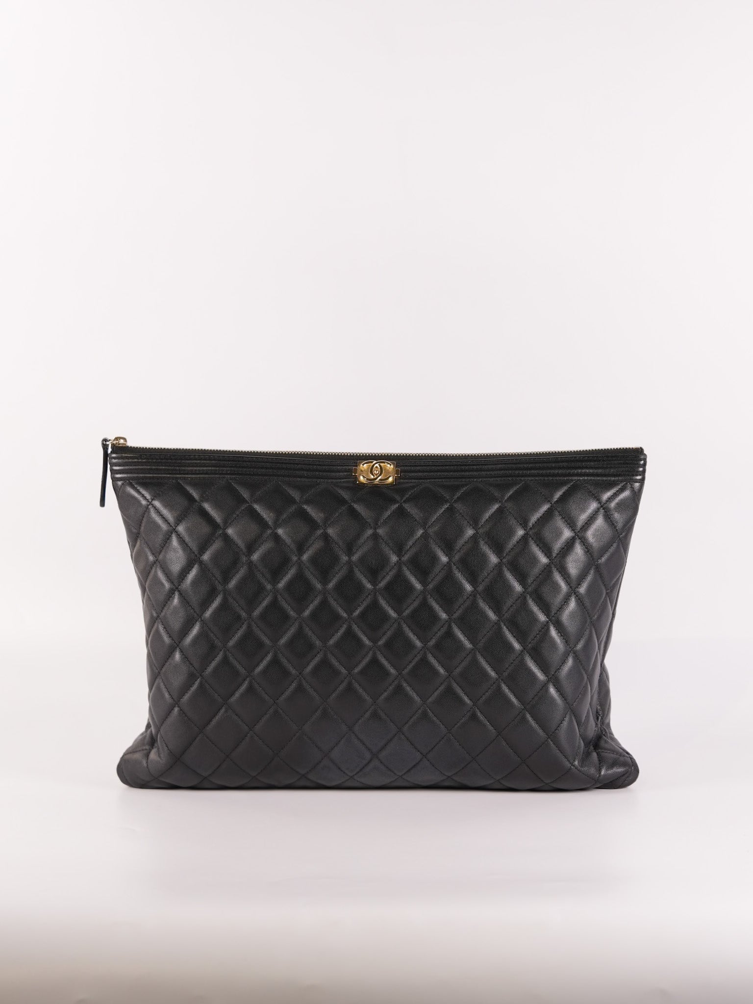 Boy O Case Clutch Bag in Black Quilted Calfskin Leather & Light Gold Hardware Series 26 | Purse Maison Luxury Bags Shop