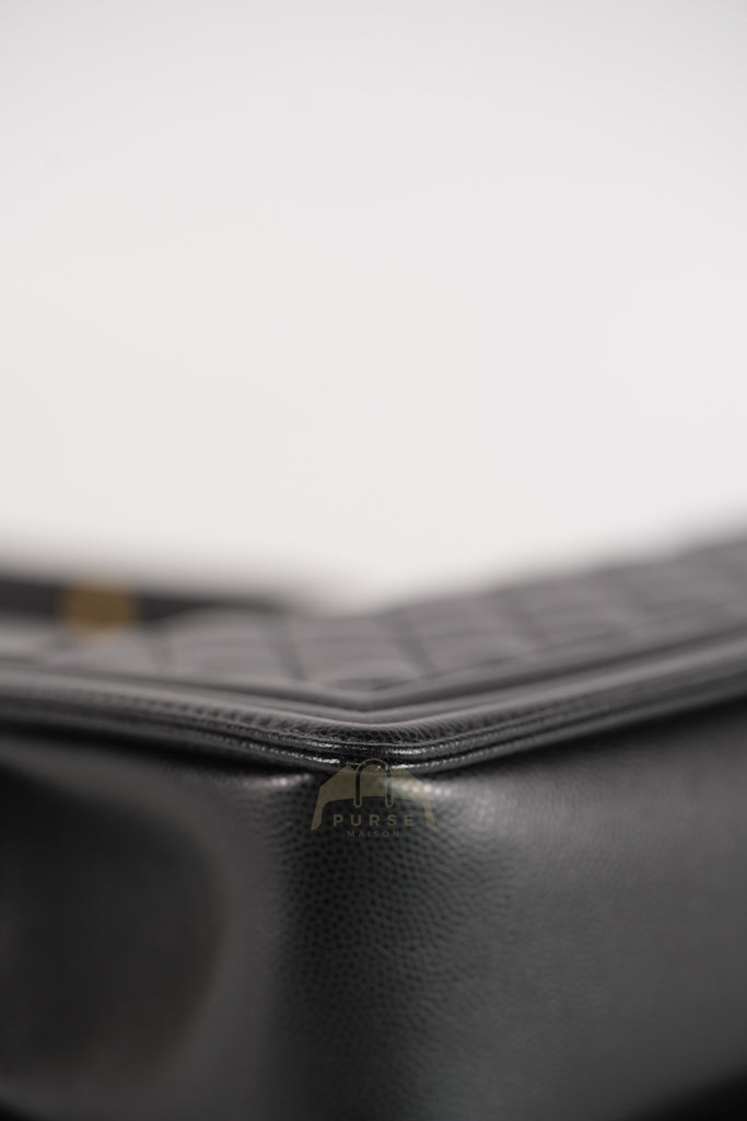 Boy Old Medium Black Caviar Leather in Aged Gold Hardware (Microchip) | Purse Maison Luxury Bags Shop