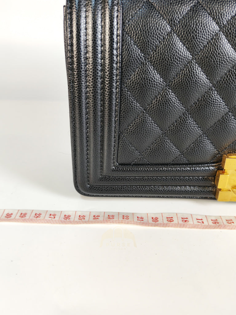 Boy Old Medium Black Caviar Leather in Aged Gold Hardware (Microchip) | Purse Maison Luxury Bags Shop