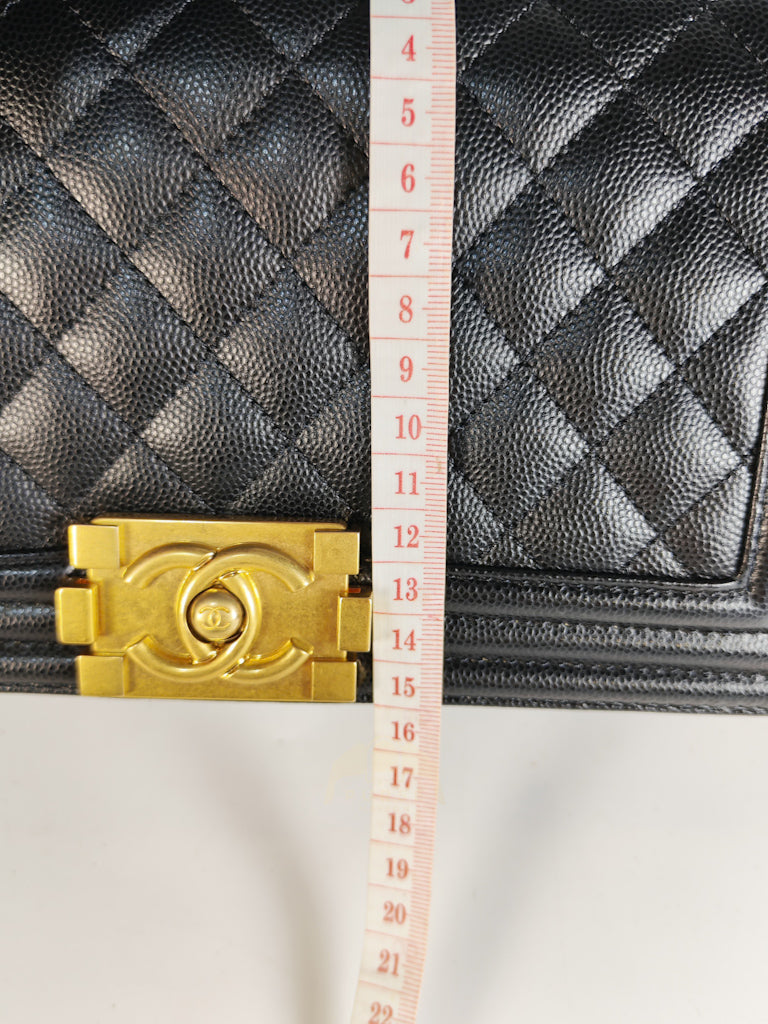 Boy Old Medium Black Caviar Leather in Aged Gold Hardware (Microchip) | Purse Maison Luxury Bags Shop