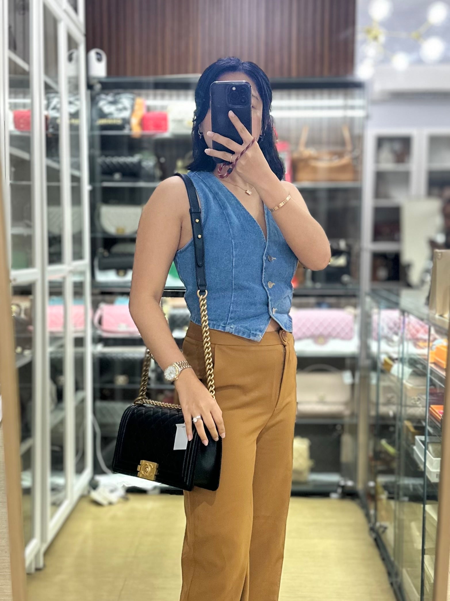 Boy Old Medium in Black Caviar Leather and Aged Gold Hardware Series 28 | Purse Maison Luxury Bags Shop