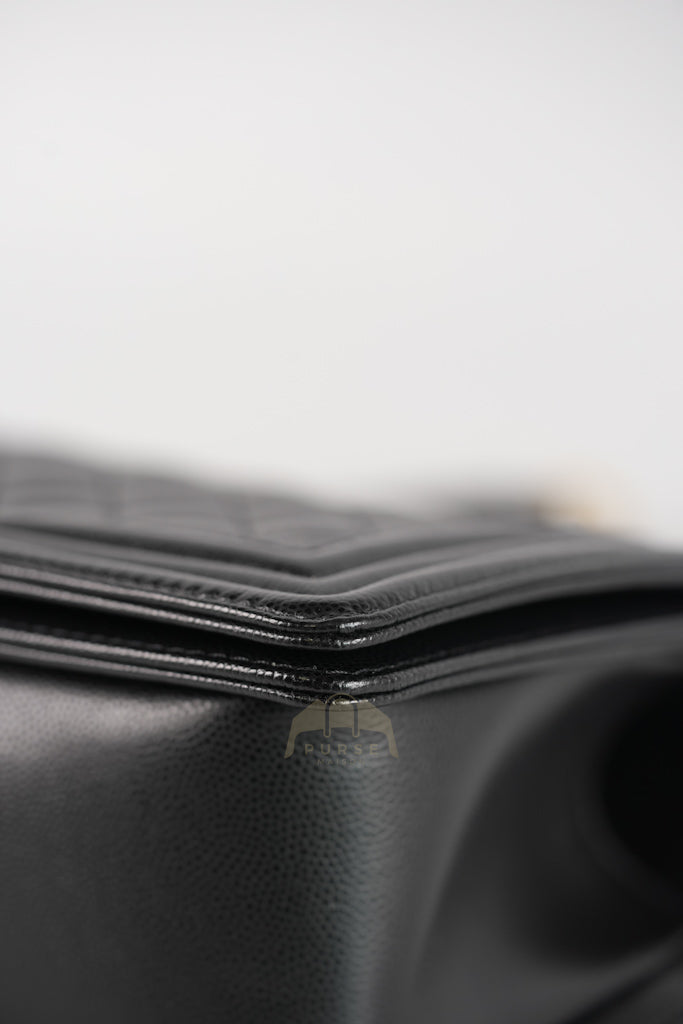 Boy Old Medium Black Caviar Leather in Aged Gold Hardware (Microchip) | Purse Maison Luxury Bags Shop