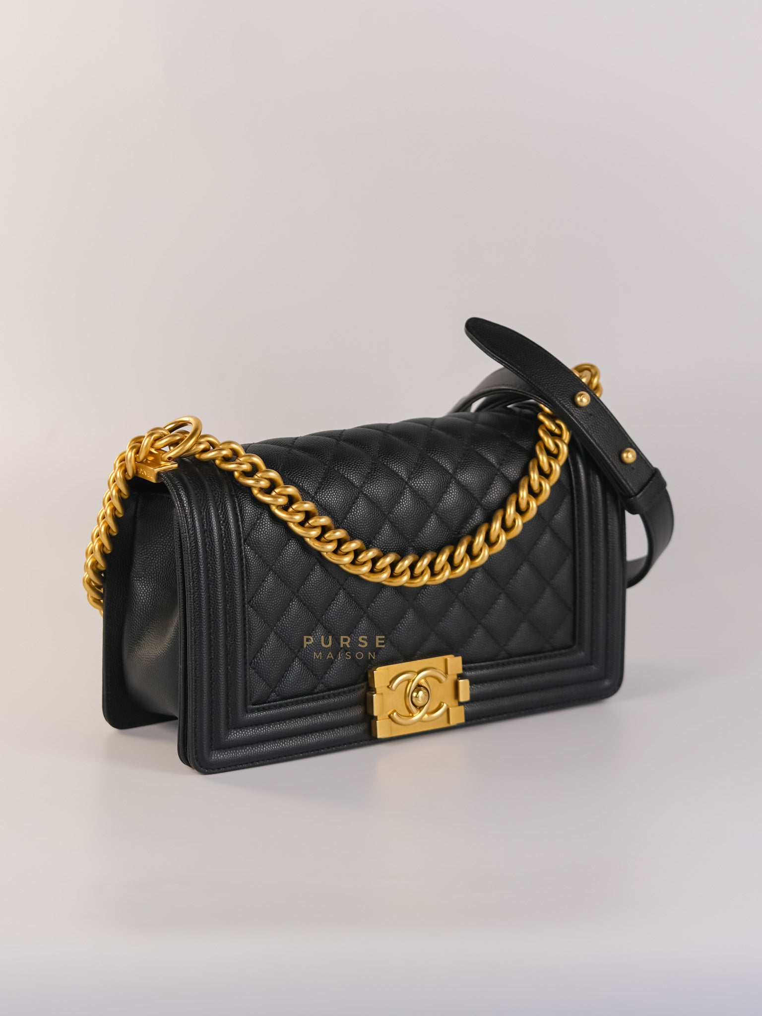 Boy Old Medium Caviar Leather in Aged Gold Hardware in Series 30 | Purse Maison Luxury Bags Shop