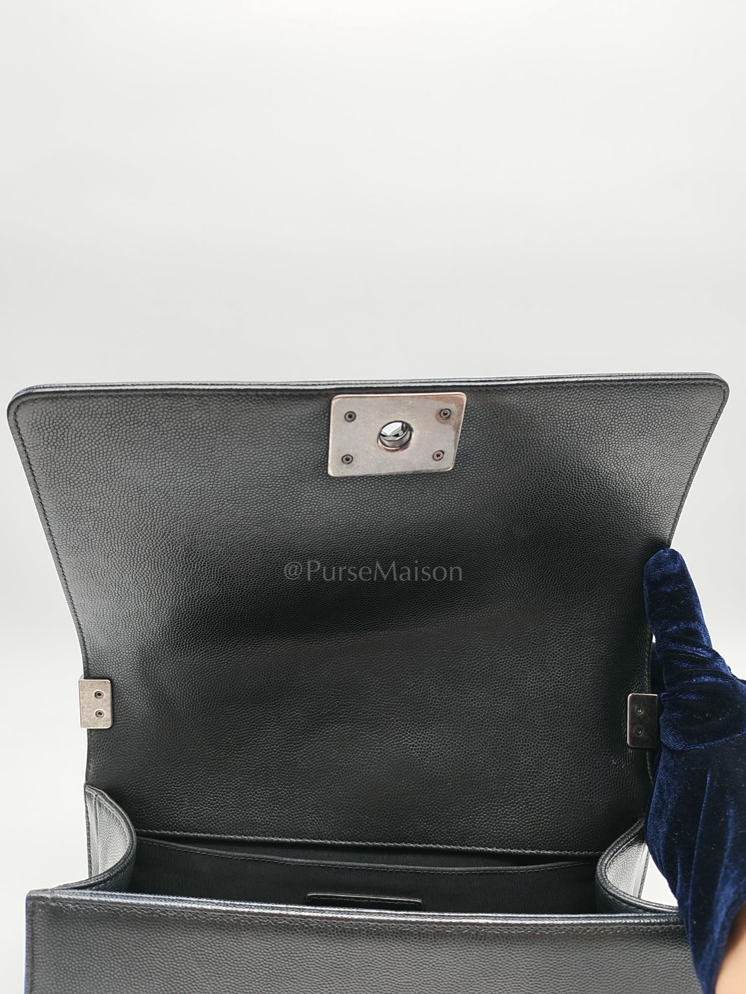 Boy Old Medium Chevron in Black Caviar Leather and Ruthenium Hardware Series 24 | Purse Maison Luxury Bags Shop