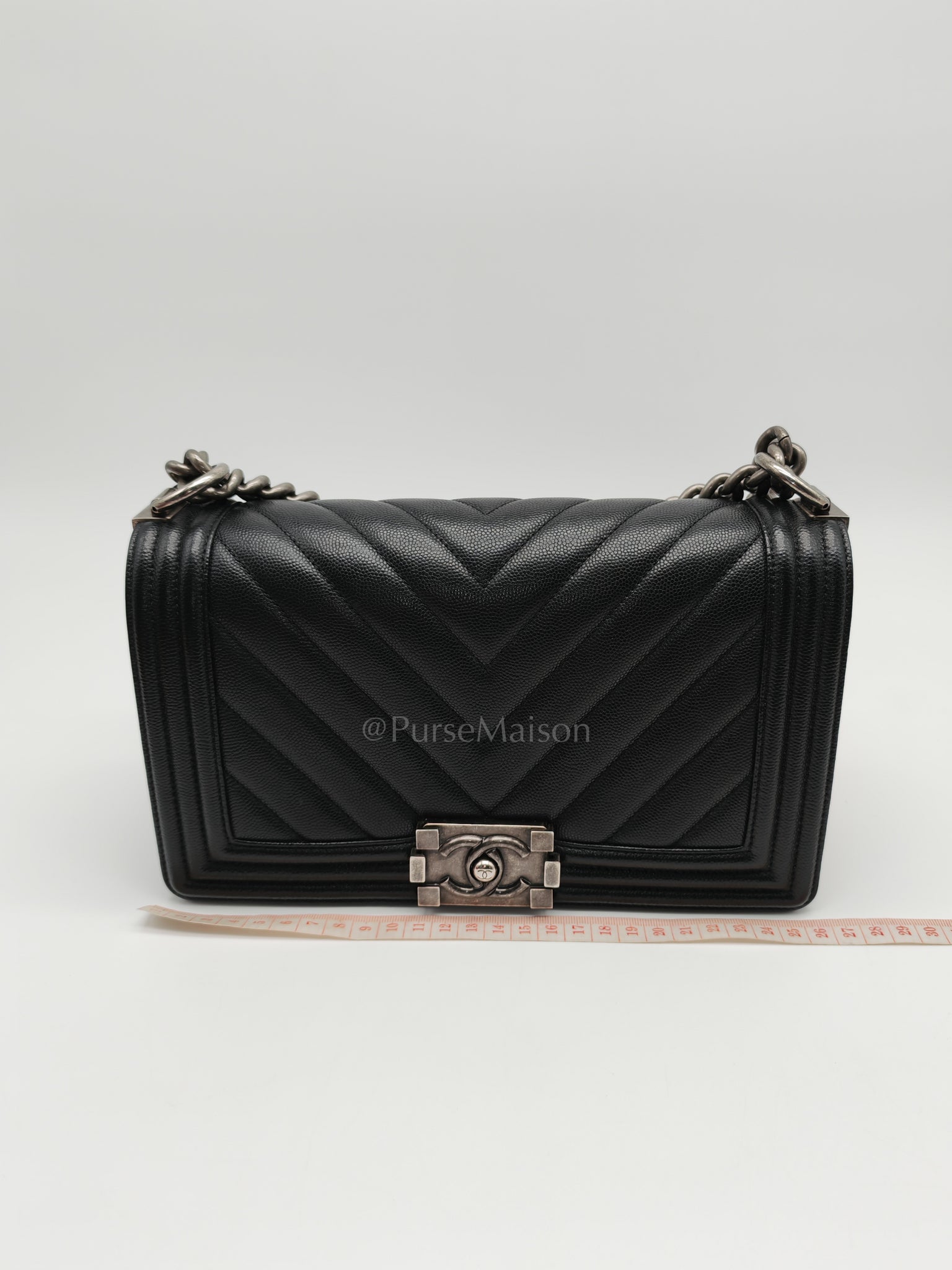 Boy Old Medium Chevron in Black Caviar Leather and Ruthenium Hardware Series 24 | Purse Maison Luxury Bags Shop