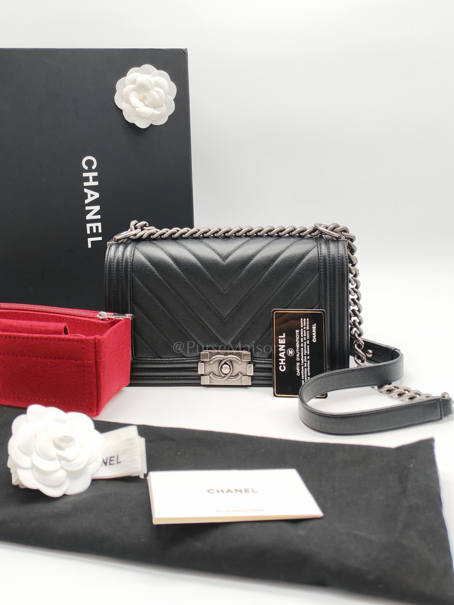 Boy Old Medium Chevron in Black Caviar Leather and Ruthenium Hardware Series 24 | Purse Maison Luxury Bags Shop