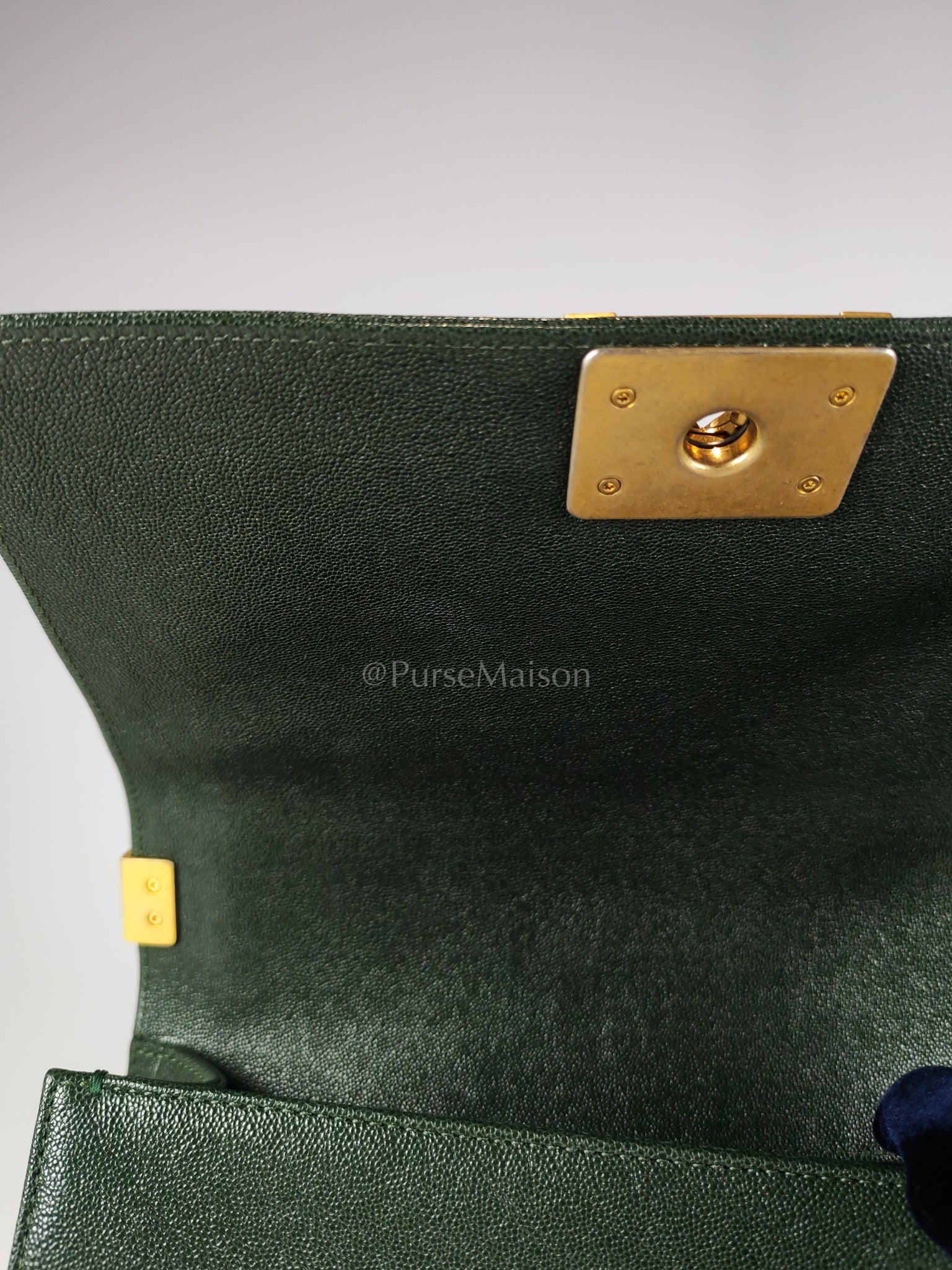Boy Old Medium Chevron in Green Calfskin Leather and Aged Gold Hardware Series 26 | Purse Maison Luxury Bags Shop