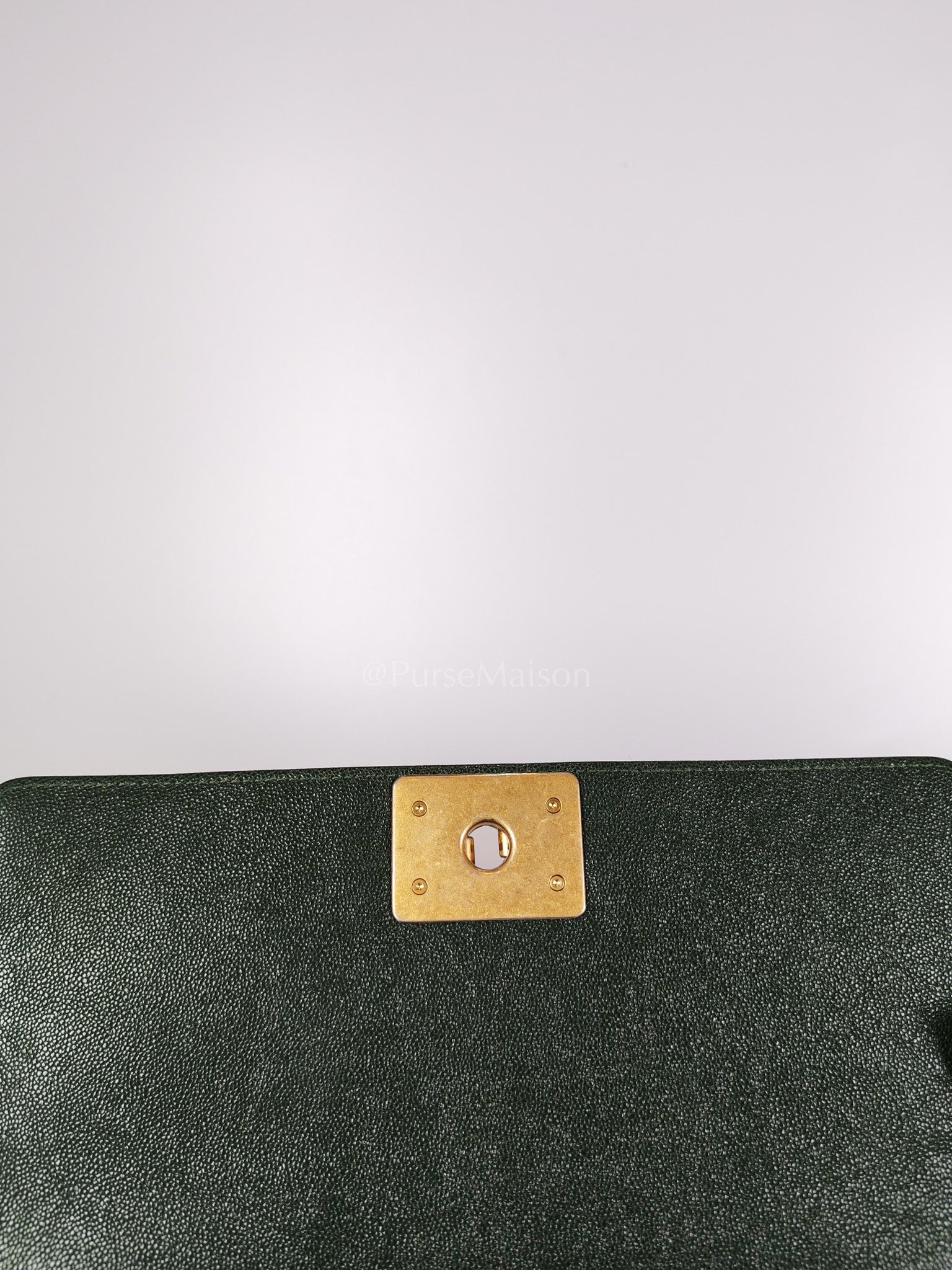 Boy Old Medium Chevron in Green Calfskin Leather and Aged Gold Hardware Series 26 | Purse Maison Luxury Bags Shop