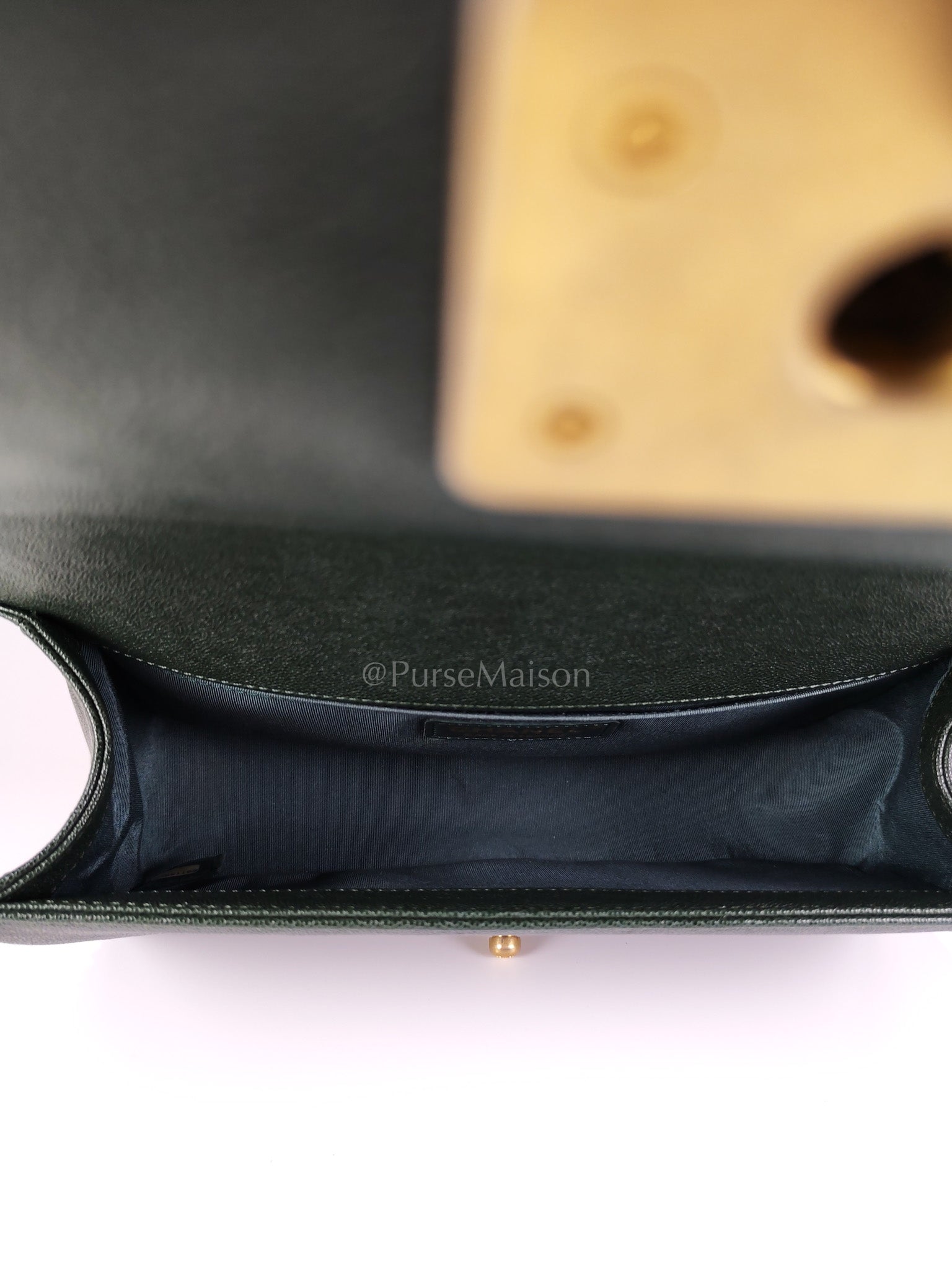 Boy Old Medium Chevron in Green Calfskin Leather and Aged Gold Hardware Series 26 | Purse Maison Luxury Bags Shop