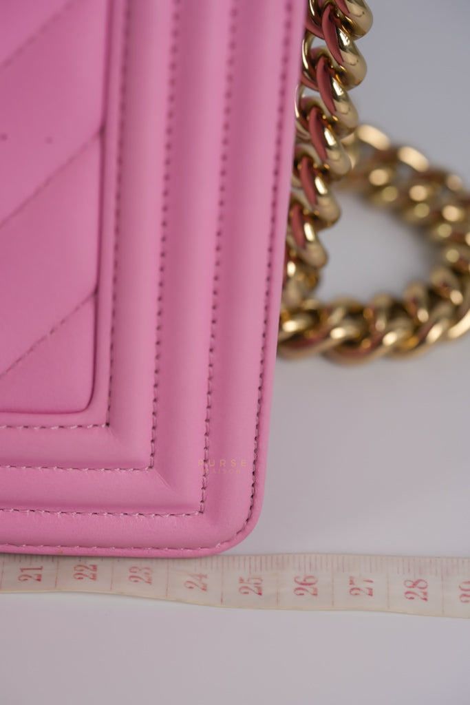 Boy Old Medium Chevron in Lambskin Leather and Light Gold Hardware (Microchip) | Purse Maison Luxury Bags Shop