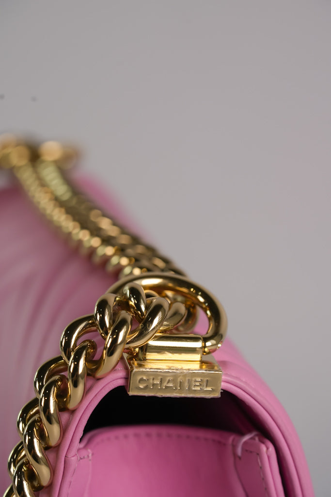 Boy Old Medium Chevron in Lambskin Leather and Light Gold Hardware (Microchip) | Purse Maison Luxury Bags Shop