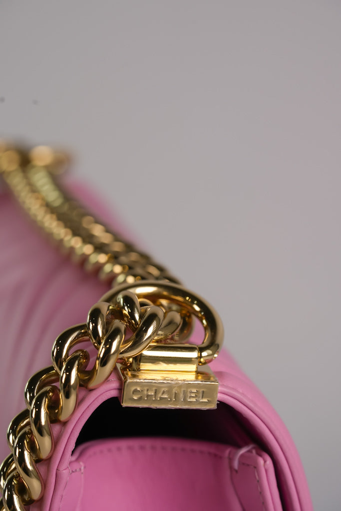 Boy Old Medium Chevron in Lambskin Leather and Light Gold Hardware (Microchip) | Purse Maison Luxury Bags Shop