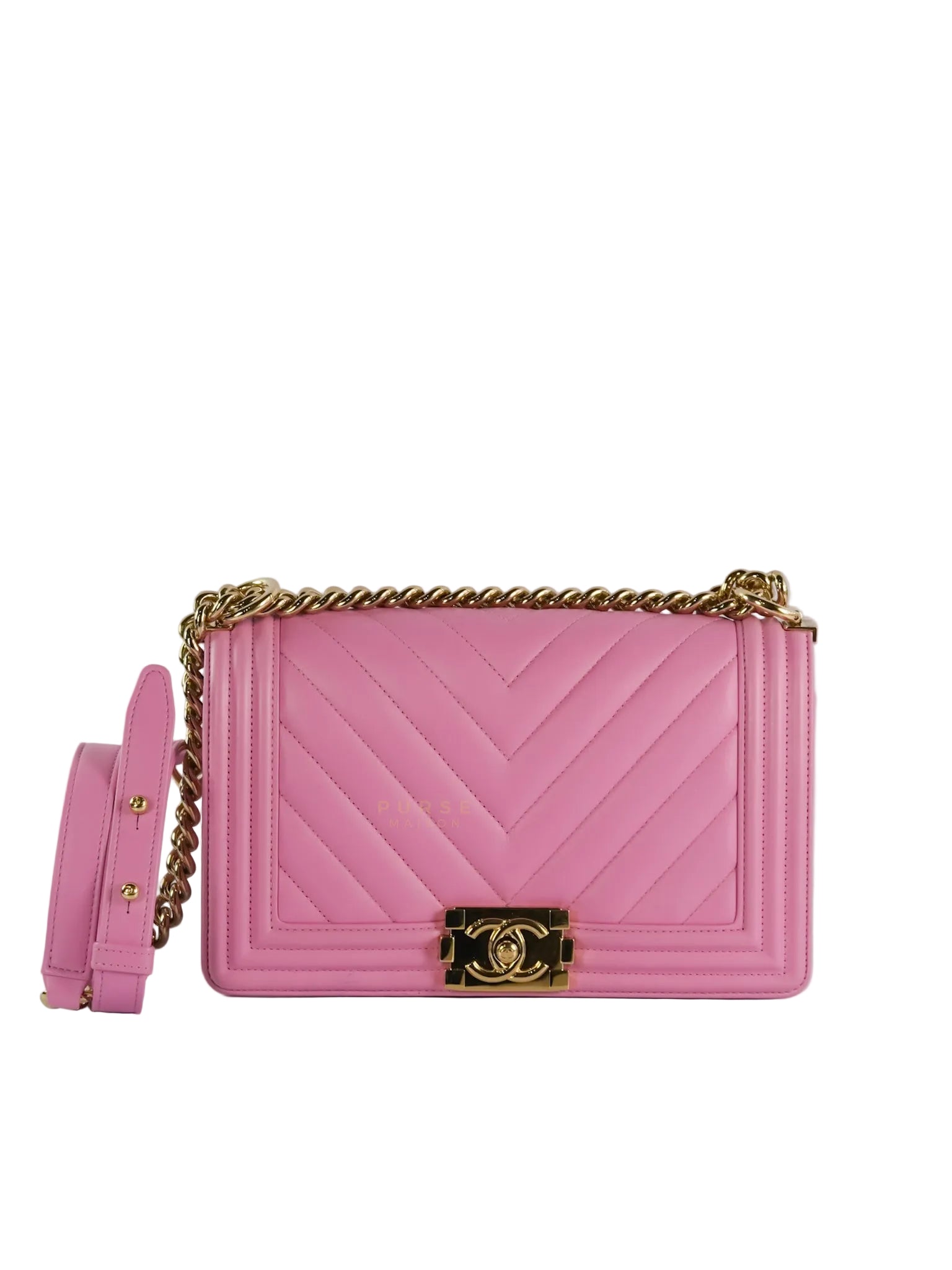 Boy Old Medium Chevron in Lambskin Leather and Light Gold Hardware (Microchip) | Purse Maison Luxury Bags Shop