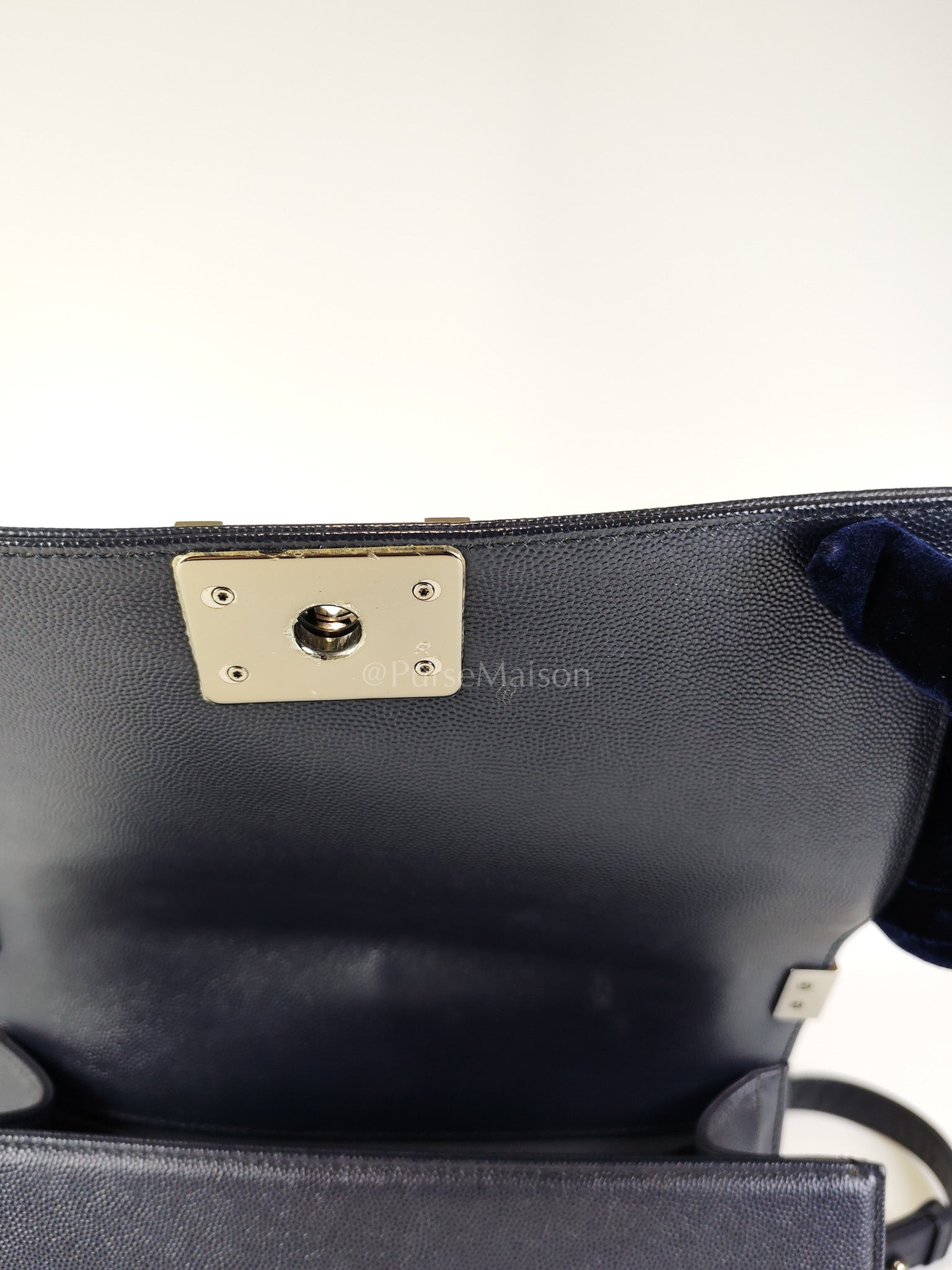 Boy Old Medium Chevron in Navy Blue Caviar Leather and Silver Hardware Series 25 | Purse Maison Luxury Bags Shop