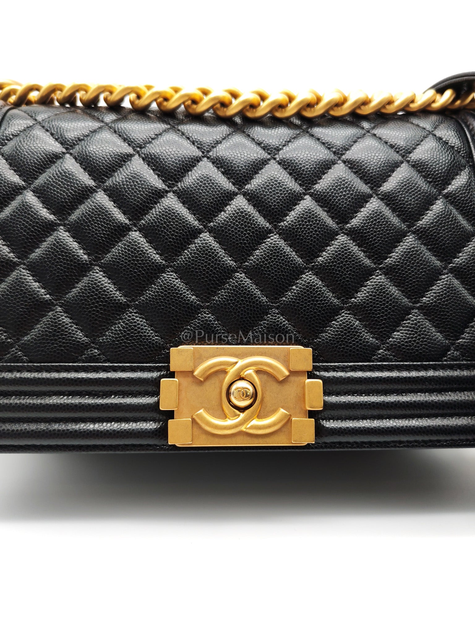 Boy Old Medium in Black Caviar Leather Aged Gold Hardware (Series 29) | Purse Maison Luxury Bags Shop