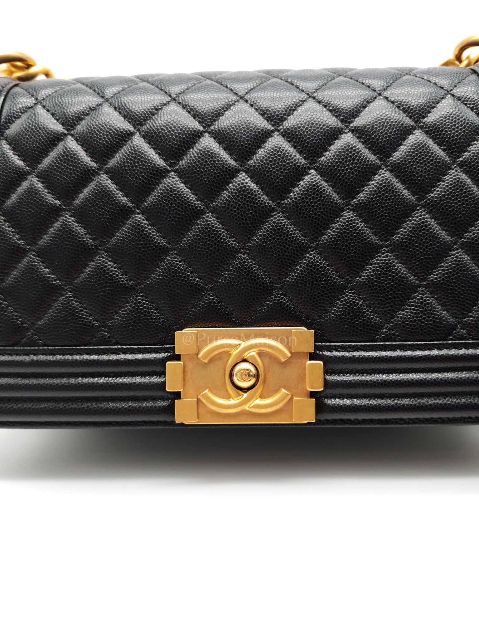 Boy Old Medium in Black Caviar Leather Aged Gold Hardware (Series 29) | Purse Maison Luxury Bags Shop