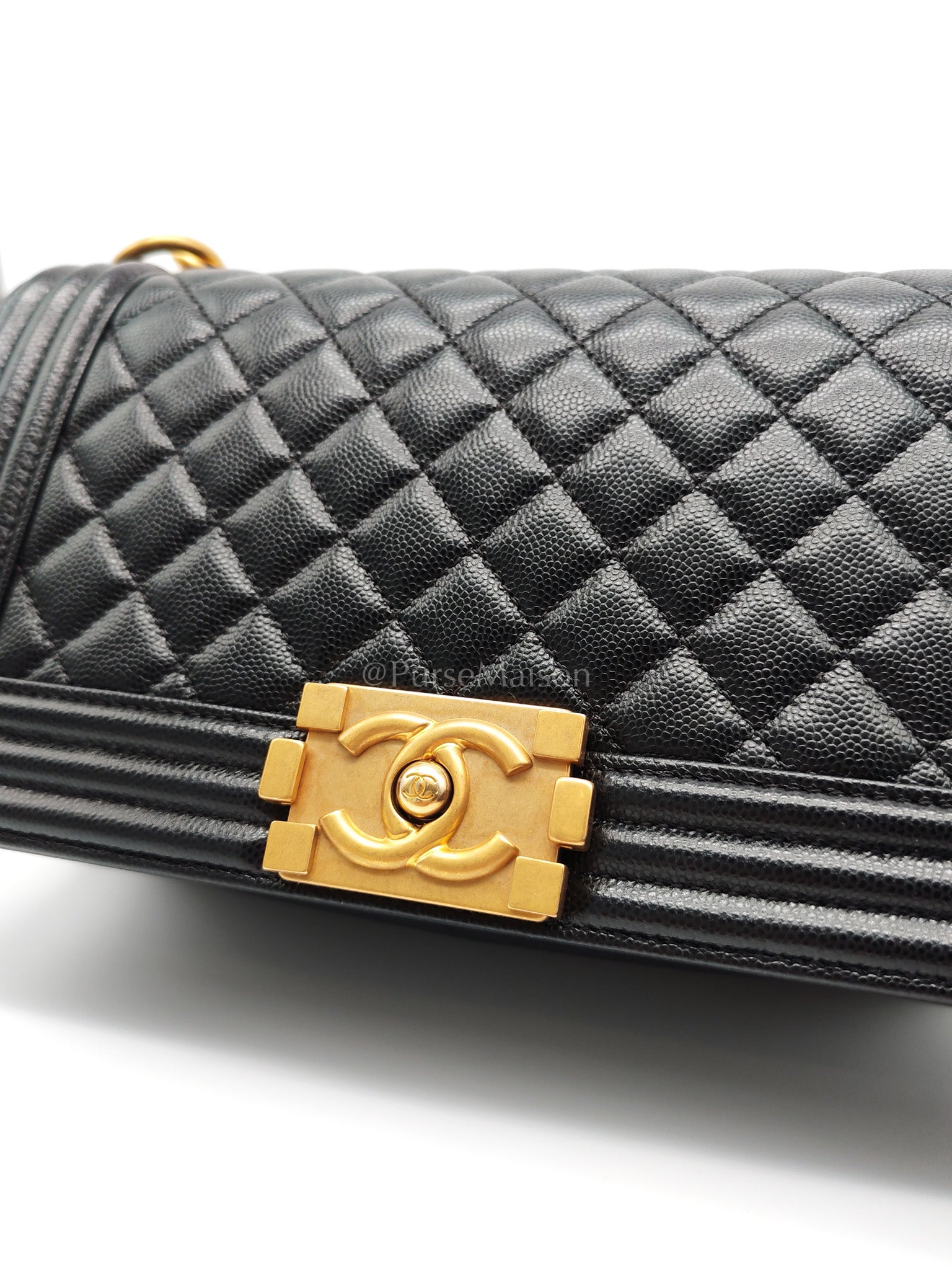 Boy Old Medium in Black Caviar Leather Aged Gold Hardware (Series 29) | Purse Maison Luxury Bags Shop