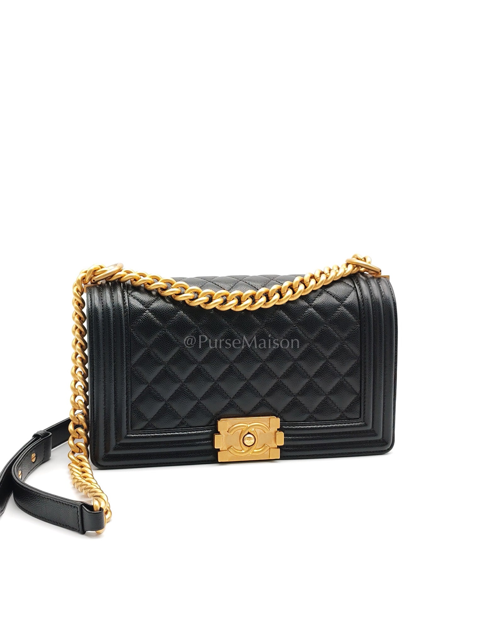 Boy Old Medium in Black Caviar Leather Aged Gold Hardware (Series 29) | Purse Maison Luxury Bags Shop