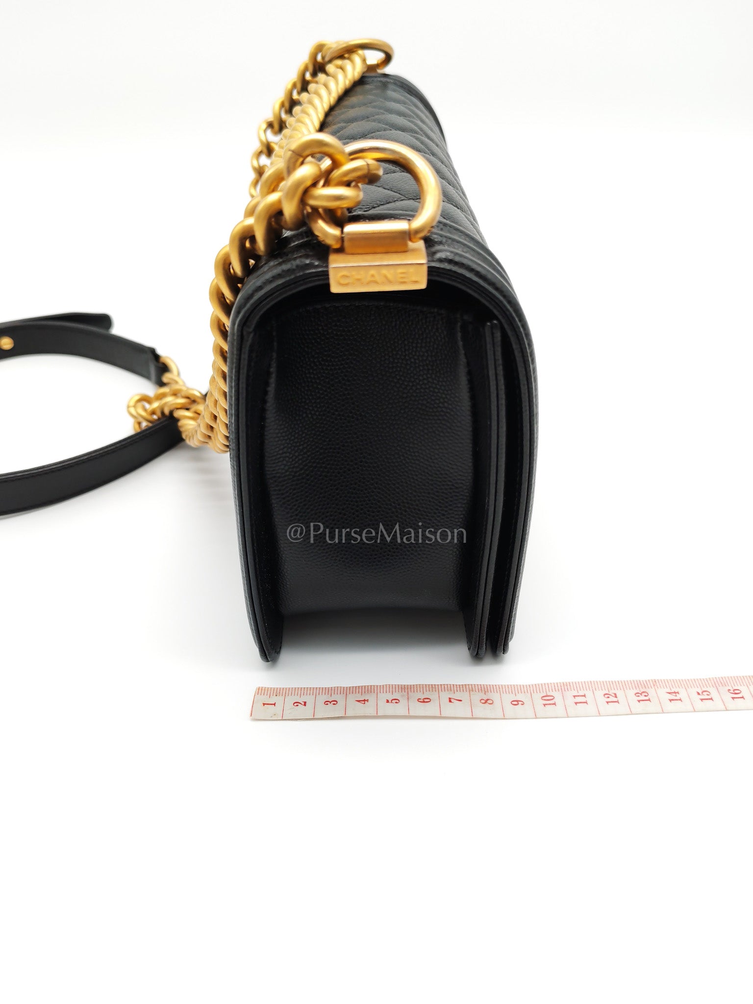 Boy Old Medium in Black Caviar Leather Aged Gold Hardware (Series 29) | Purse Maison Luxury Bags Shop