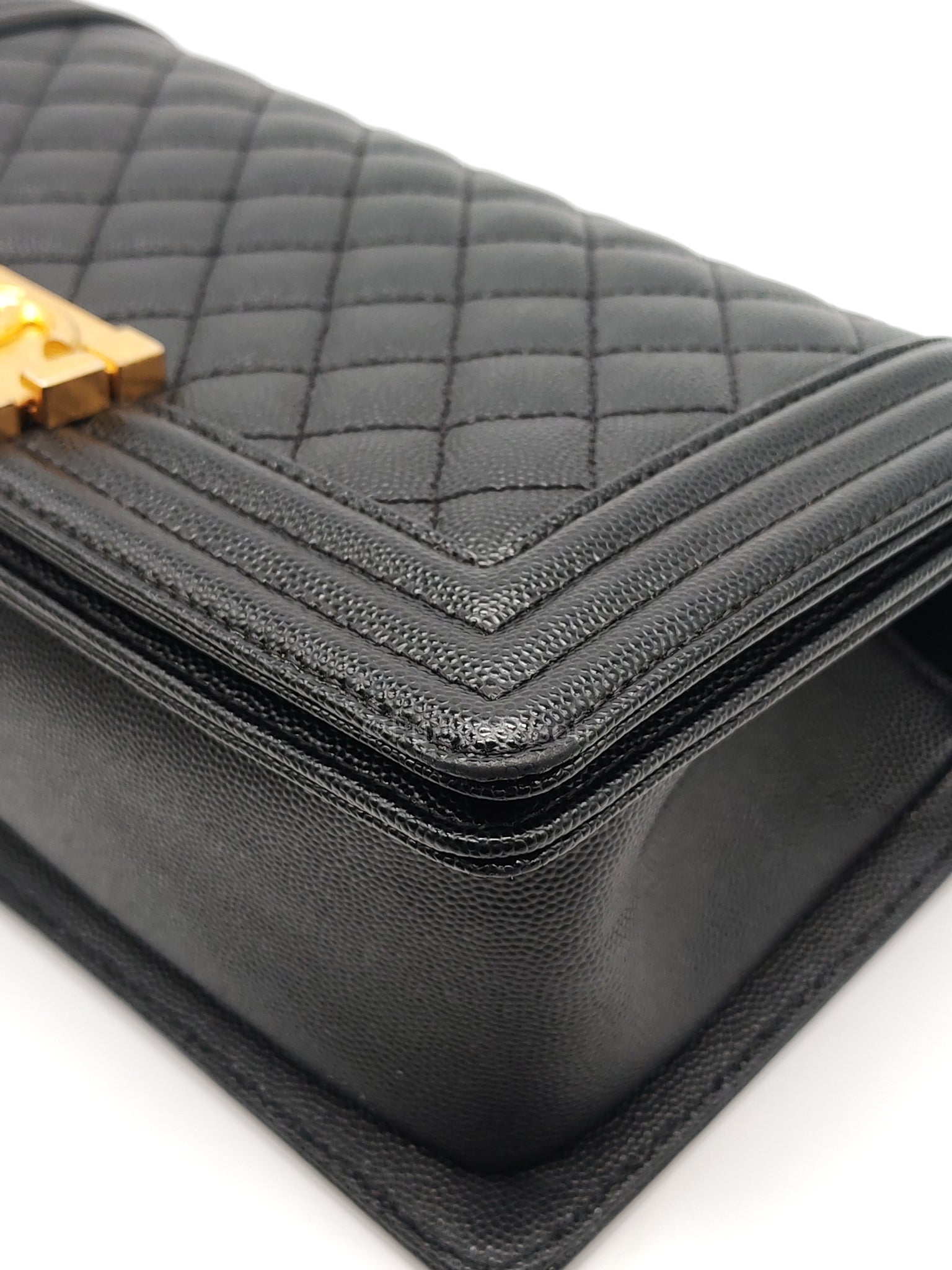 Boy Old Medium in Black Caviar Leather and Aged Gold Hardware (Microchip) | Purse Maison Luxury Bags Shop
