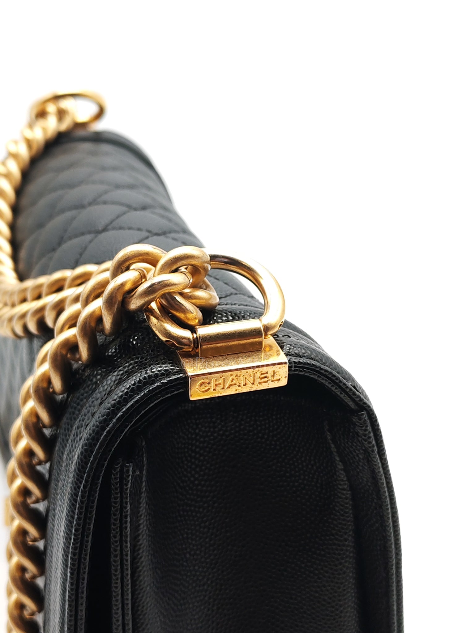Boy Old Medium in Black Caviar Leather and Aged Gold Hardware (Microchip) | Purse Maison Luxury Bags Shop