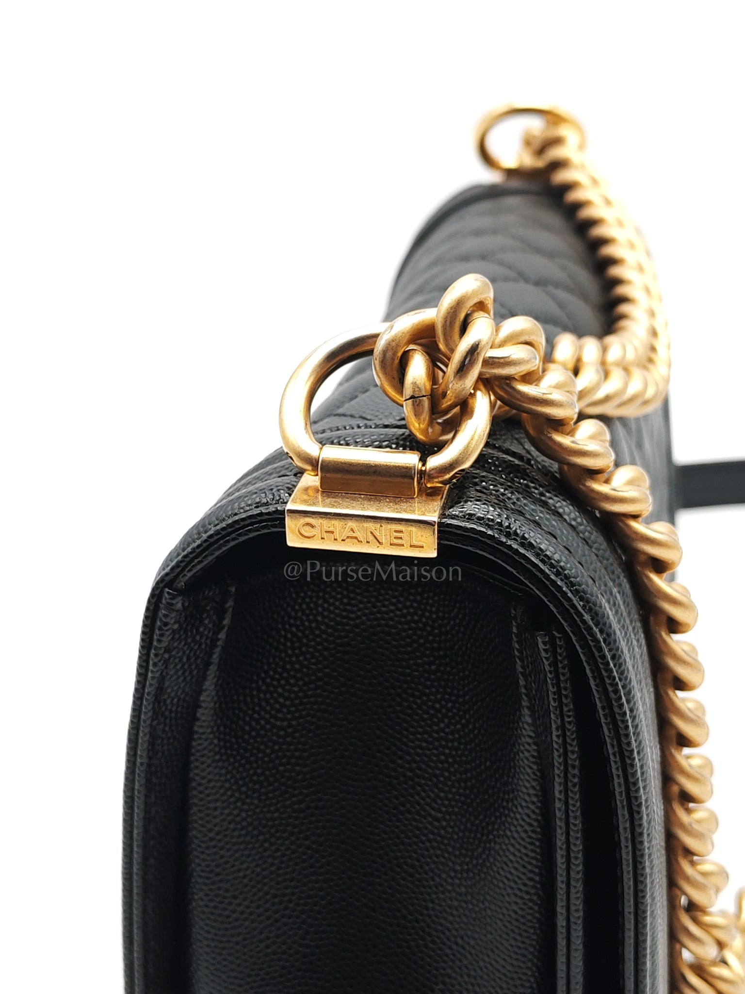 Boy Old Medium in Black Caviar Leather and Aged Gold Hardware (Microchip) | Purse Maison Luxury Bags Shop