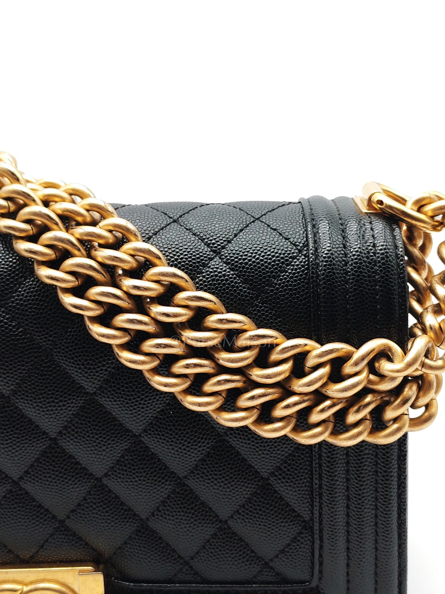 Boy Old Medium in Black Caviar Leather and Aged Gold Hardware (Microchip) | Purse Maison Luxury Bags Shop