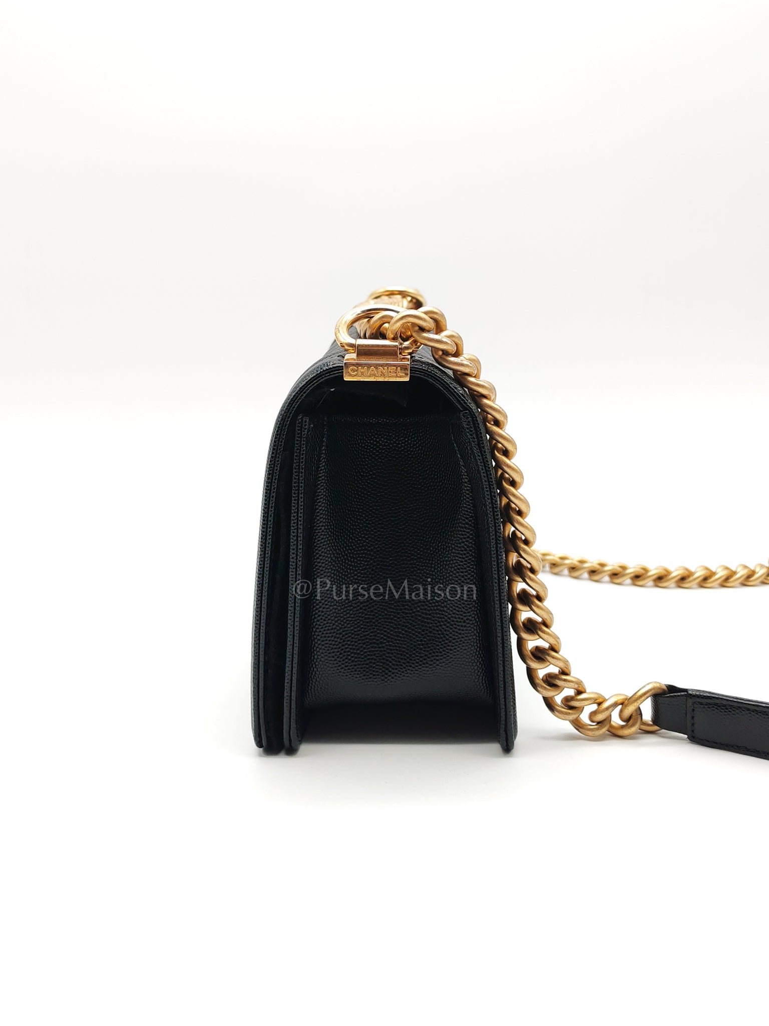 Boy Old Medium in Black Caviar Leather and Aged Gold Hardware (Microchip) | Purse Maison Luxury Bags Shop