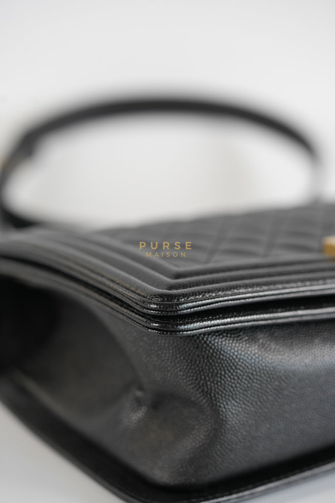 Boy Old Medium in Black Caviar Leather and Aged Gold Hardware Series 28 | Purse Maison Luxury Bags Shop