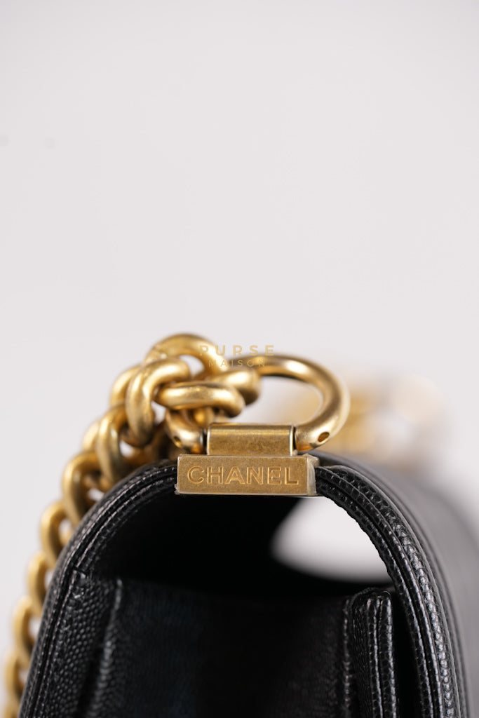 Boy Old Medium in Black Caviar Leather and Aged Gold Hardware Series 28 | Purse Maison Luxury Bags Shop