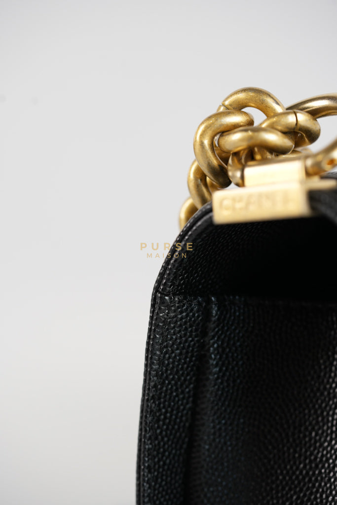 Boy Old Medium in Black Caviar Leather and Aged Gold Hardware Series 28 | Purse Maison Luxury Bags Shop