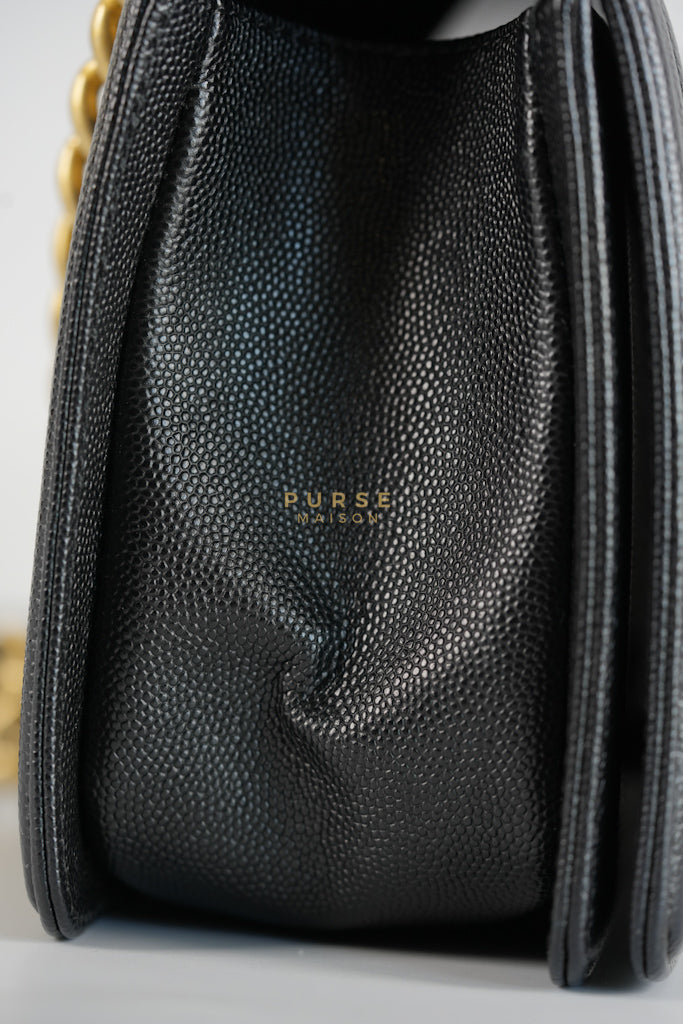 Boy Old Medium in Black Caviar Leather and Aged Gold Hardware Series 28 | Purse Maison Luxury Bags Shop