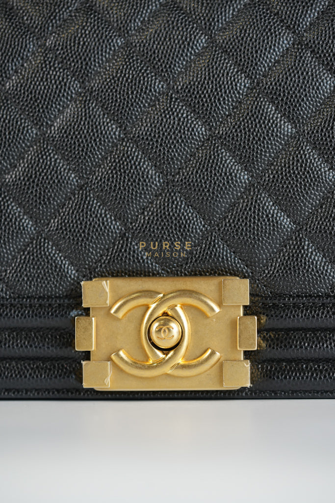 Boy Old Medium in Black Caviar Leather and Aged Gold Hardware Series 28 | Purse Maison Luxury Bags Shop