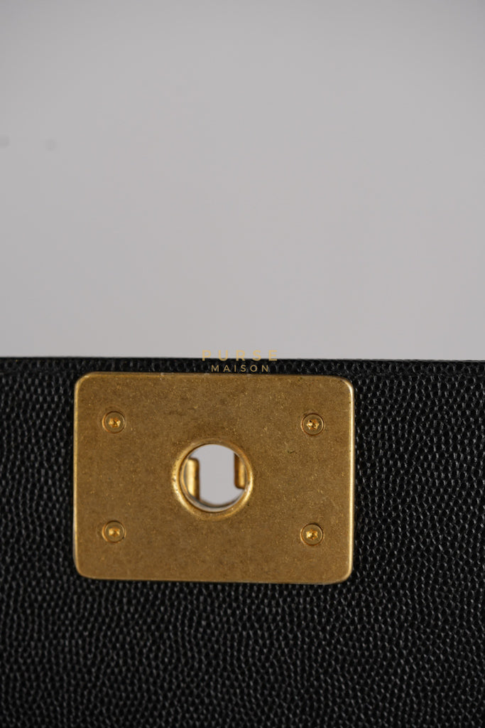 Boy Old Medium in Black Caviar Leather and Aged Gold Hardware Series 28 | Purse Maison Luxury Bags Shop