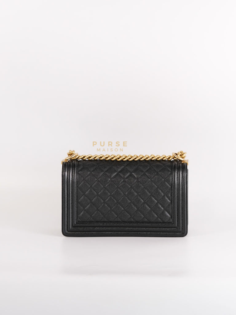 Boy Old Medium in Black Caviar Leather and Aged Gold Hardware Series 28 | Purse Maison Luxury Bags Shop
