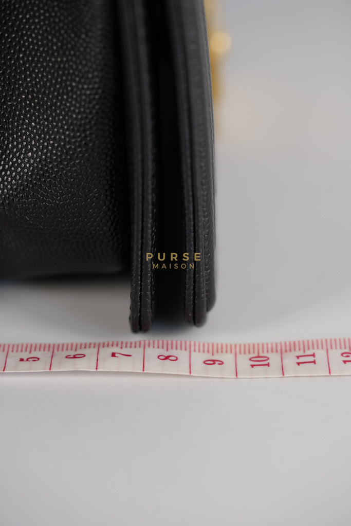 Boy Old Medium in Black Caviar Leather and Aged Gold Hardware Series 28 | Purse Maison Luxury Bags Shop