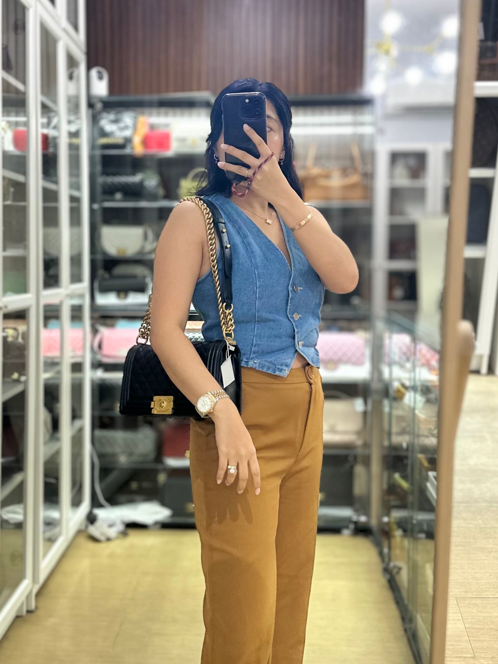 Boy Old Medium in Black Caviar Leather and Aged Gold Hardware Series 28 | Purse Maison Luxury Bags Shop