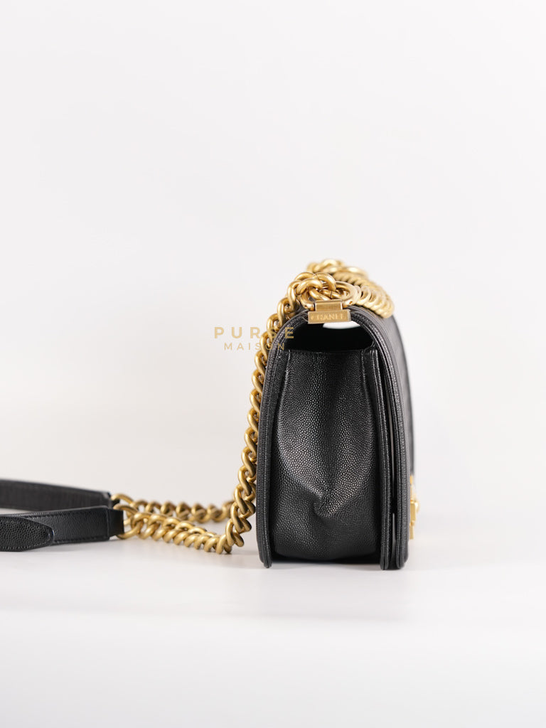 Boy Old Medium in Black Caviar Leather and Aged Gold Hardware Series 28 | Purse Maison Luxury Bags Shop