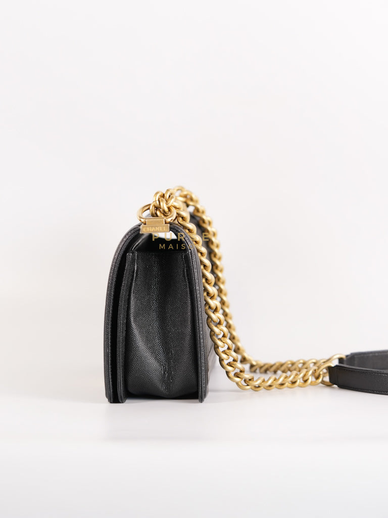 Boy Old Medium in Black Caviar Leather and Aged Gold Hardware Series 28 | Purse Maison Luxury Bags Shop