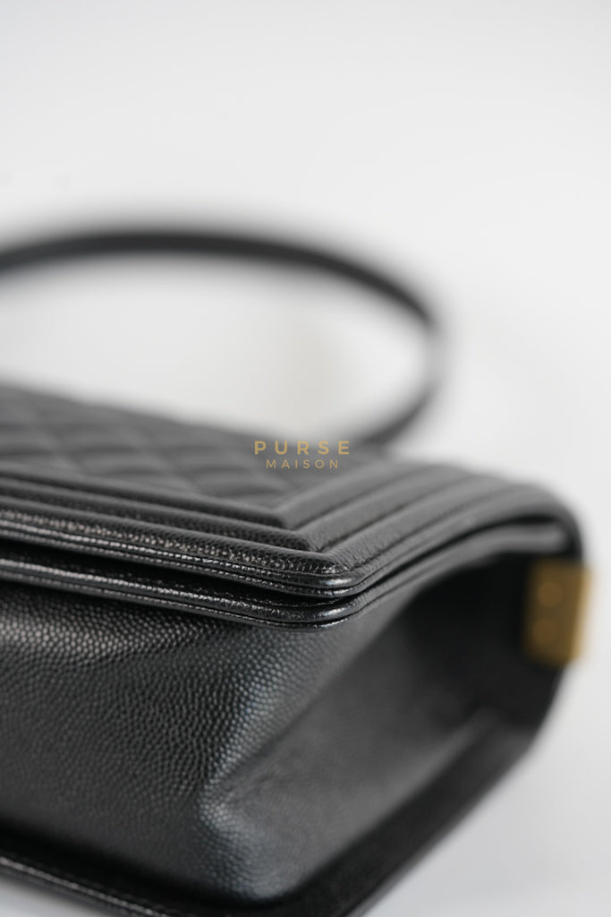 Boy Old Medium in Black Caviar Leather and Aged Gold Hardware Series 28 | Purse Maison Luxury Bags Shop