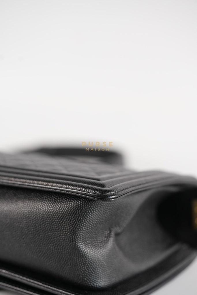 Boy Old Medium in Black Caviar Leather and Aged Gold Hardware Series 28 | Purse Maison Luxury Bags Shop