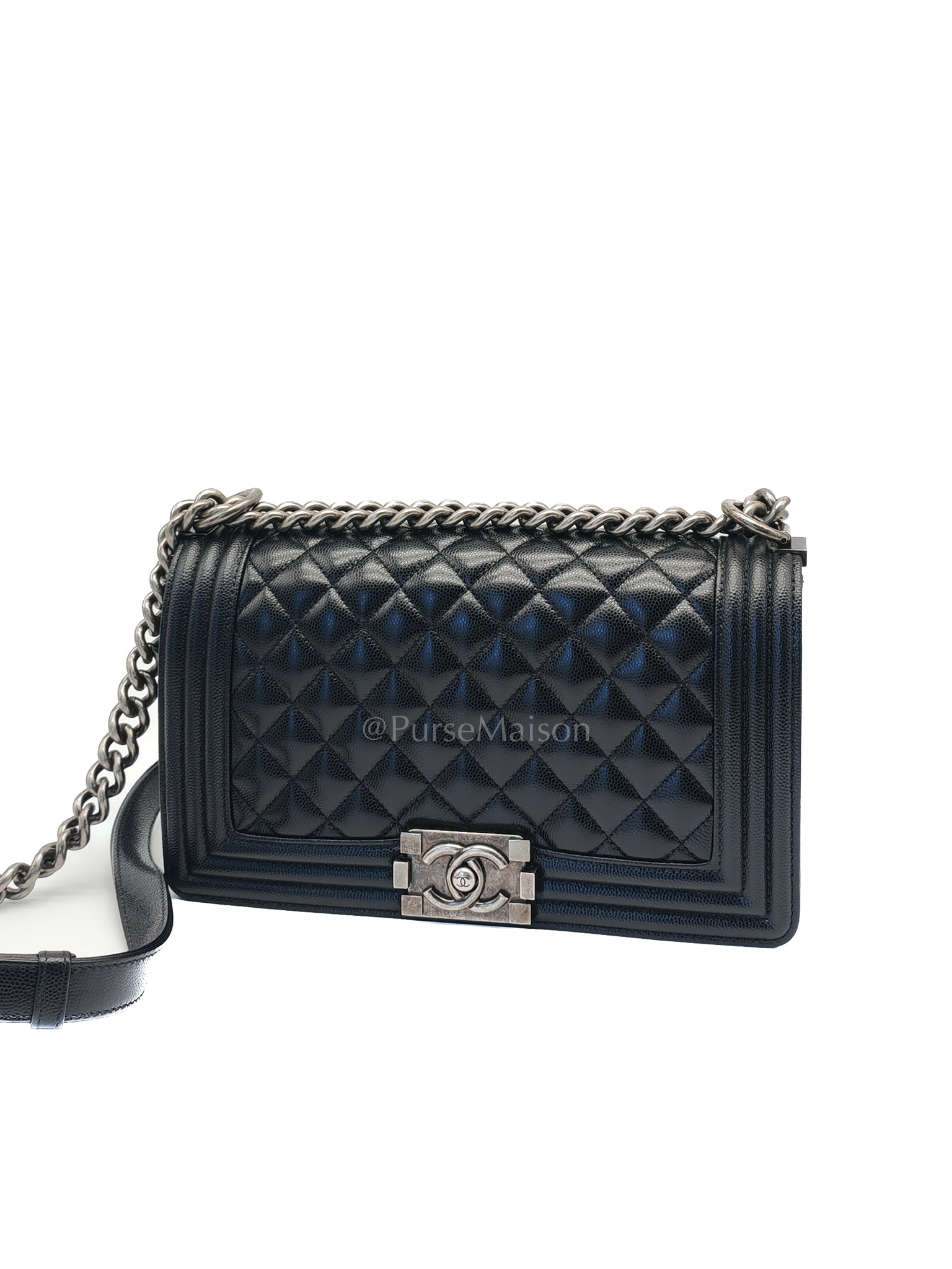 Boy Old Medium in Black Caviar Leather and Ruthenium Hardware (Microchip) | Purse Maison Luxury Bags Shop